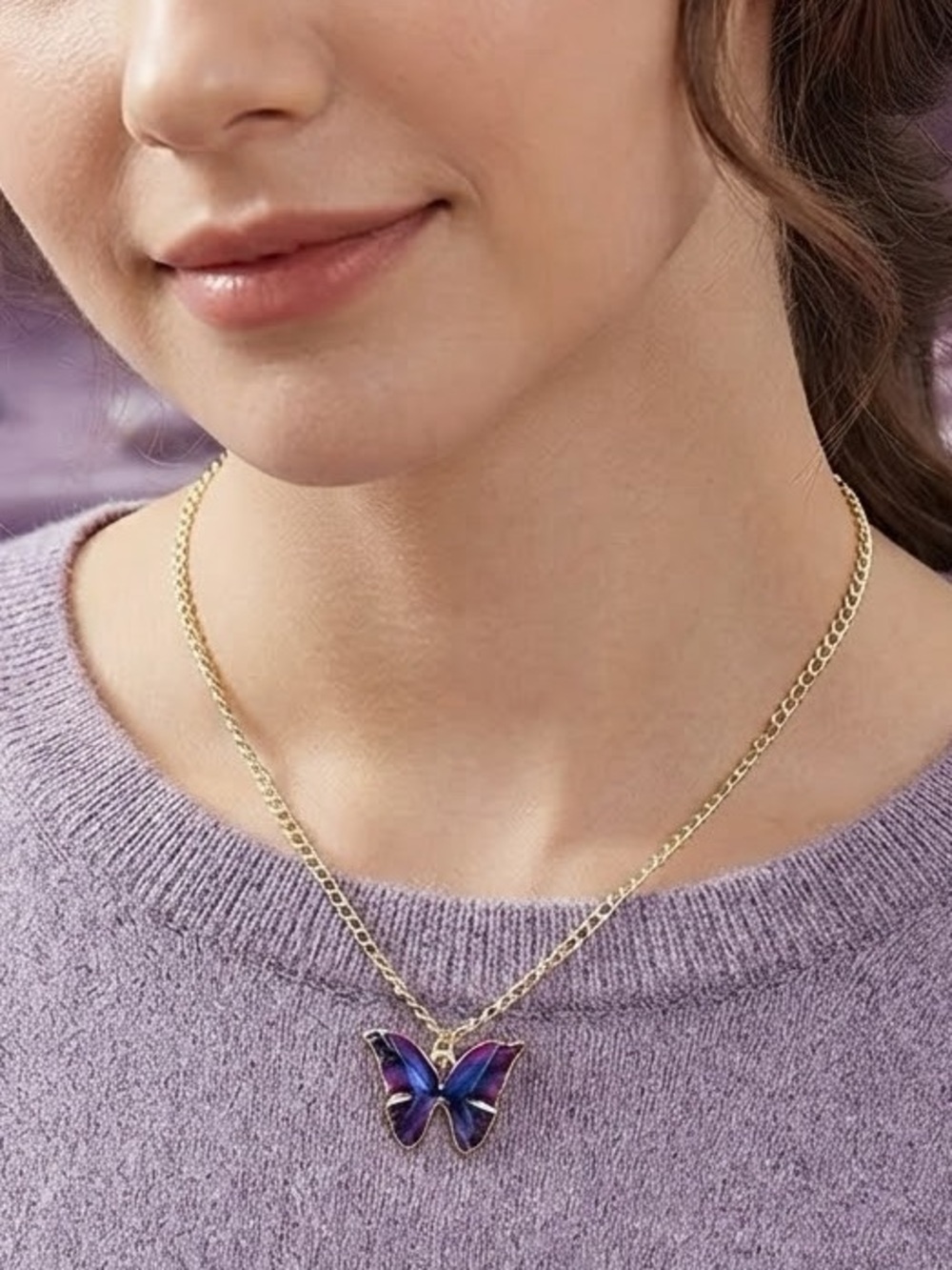 Women’s dark purple butterfly necklace